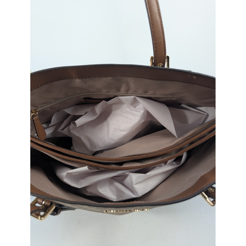 Michael Kors Voyager Tote Bag Brown Vanilla MK Monogram Signature Shoulder Bag - Picture 8 of 8